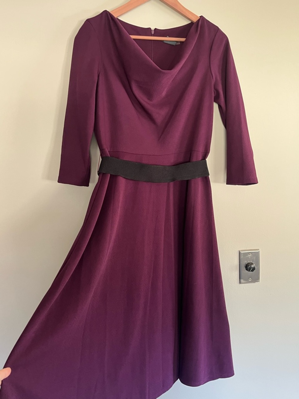 Gabby Skye Deep Plum Cowl-Neck Fit & Flare Dress
